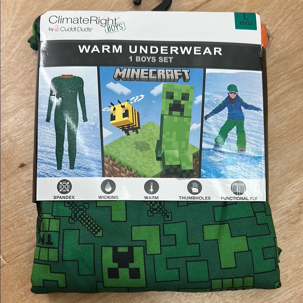 Cuddl Duds Minecraft Boys Green Warm‎ Underwear Set